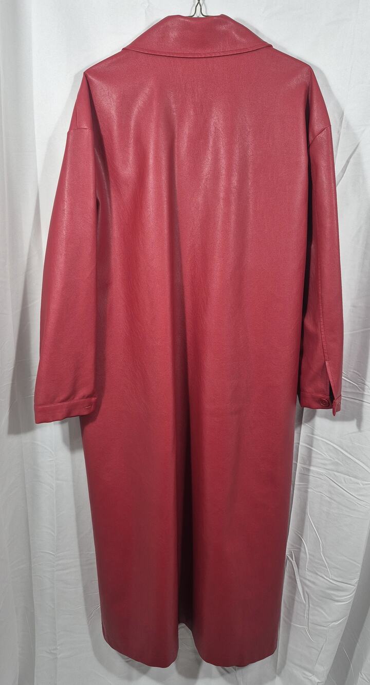 Fashion Nova Red Faux Leather Long Trench Coat Size L Large Matrix Streetwear Wo - Picture 3 of 5